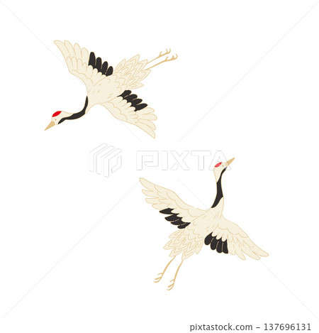 A set of illustrations of flying cranes 137696131