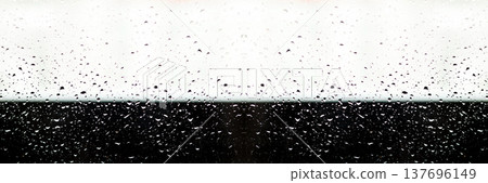 Rain background banner. Raindrops on a window glass background. Symmetrical texture of water drops on a windowpane with a high-contrast black and white horizontal split. Rainy melancholy concept Rain background banner. Raindrops on a window glass background. Symmetrical texture of water drops on a windowpane with a high-contrast black and white horizontal split. Rainy melancholy concept 137696149