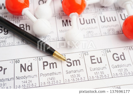 Molecules chemical on a periodic table background. 137696177