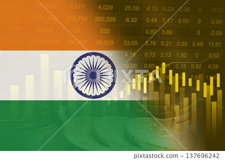 India flag on stock investment trading with coin and graph. 137696242
