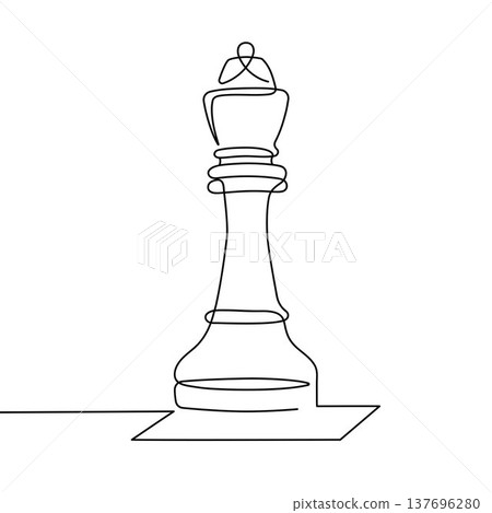 Continuous line drawing of chess piece. Chess queen. Minimalist black linear sketch isolated on white background. Hand drawn vector illustration. 137696280