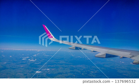 Aftersunset sky, bright blue, dotted with soft white clouds Aftersunset sky, bright blue, dotted with soft white clouds 137696532