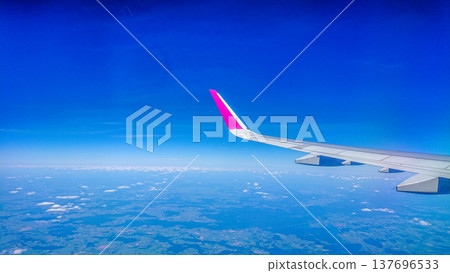 Aftersunset sky, bright blue, dotted with soft white clouds Aftersunset sky, bright blue, dotted with soft white clouds 137696533