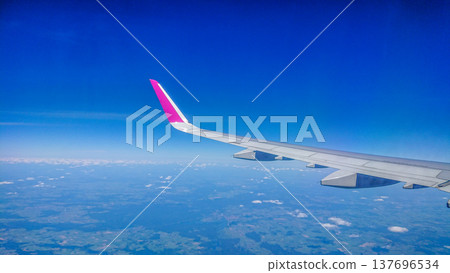 Aftersunset sky, bright blue, dotted with soft white clouds Aftersunset sky, bright blue, dotted with soft white clouds 137696534
