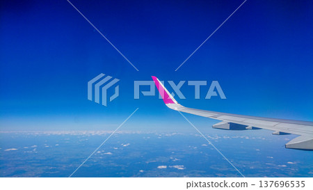 Aftersunset sky, bright blue, dotted with soft white clouds Aftersunset sky, bright blue, dotted with soft white clouds 137696535