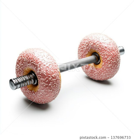 Dumbbell with Donut Weights Isolated on White Background 137696733