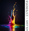 Explosion of Vibrant Colors from Glass Bottle in Abstract Concept 137696958
