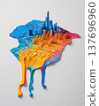 Colorful City Skyline Melting into Dripping Paint 137696960