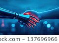 Human and Robot Handshake Symbolizing Future Technology Collaboration 137696966