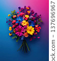 Vibrant Bouquet of Wildflowers on Colorful Background 137696967