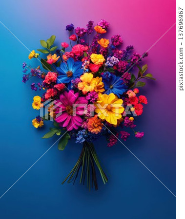 Vibrant Bouquet of Wildflowers on Colorful Background 137696967