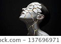 Sculptural Human Face with Golden Cracks 137696971