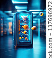Futuristic Refrigerator Storing Glowing Planets in Neon Light 137696972