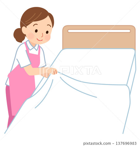 女性護理員正在更換床單，護士，護理員 137696983