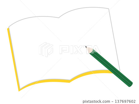 White notebook and pencil, writing utensils, stationery, image of studying and working. 137697602