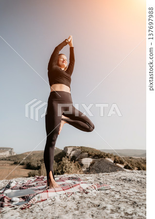 Yoga on a Mountaintop: A Moment of Peace and Balance Yoga on a Mountaintop: A Moment of Peace and Balance 137697988