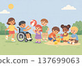 An inclusive illustration of diverse children playing in a park. 137699063