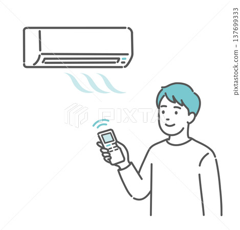 An illustration of a man adjusting the room temperature with an air conditioner (cooling). An illustration of a man adjusting the room temperature with an air conditioner (cooling). 137699333