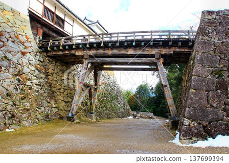 Selected as one of the Eight Views of Hikone and the Eight Views of Lake Biwa... The Tenbin-yagura Tower and Corridor Bridge at the National Treasure Hikone Castle. 137699394