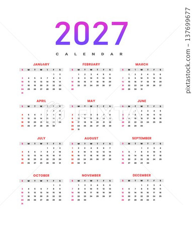 Modern 2027 Annual Calendar Template 137699677