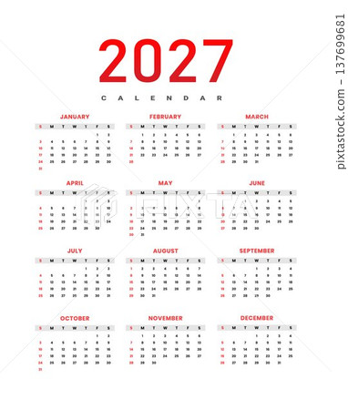 Modern 2027 Annual Calendar Template 137699681