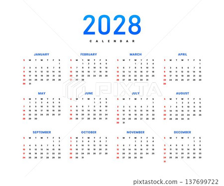 Annual 2028 Calendar Template Design 137699722