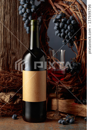 Bottle and glass of port wine. Bottle and glass of port wine. 137699796