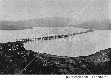 Old photograph, 1894, Amanohashidate viewed from Kasamatsu Park, Miyazu City, Kyoto Prefecture. Old photograph, 1894, Amanohashidate viewed from Kasamatsu Park, Miyazu City, Kyoto Prefecture. 137700045