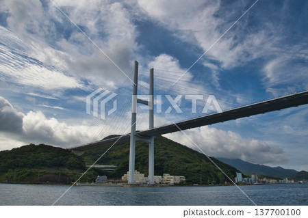 The Megami Bridge as seen from a ship, Nagasaki The Megami Bridge as seen from a ship, Nagasaki 137700100