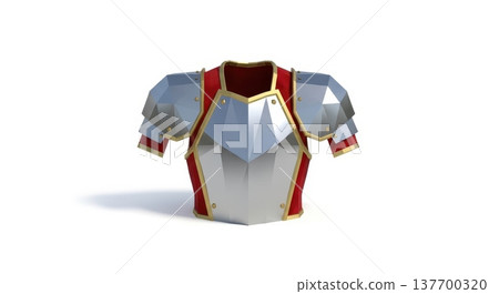 Geometric medieval armor chest piece with red and gold accents isolated on white 137700320