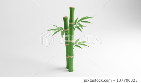 Minimalist green bamboo stalks on white background with leaves 137700325
