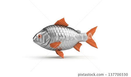 Geometric low poly fish with orange fins isolated on white background Geometric low poly fish with orange fins isolated on white background 137700330