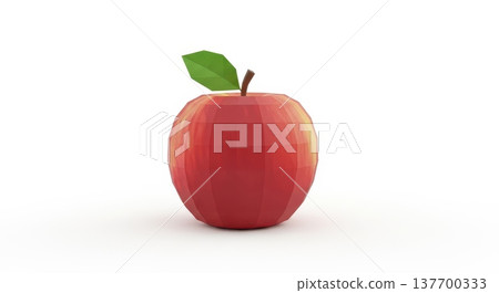 Geometric low poly red apple with green leaf on white background 137700333