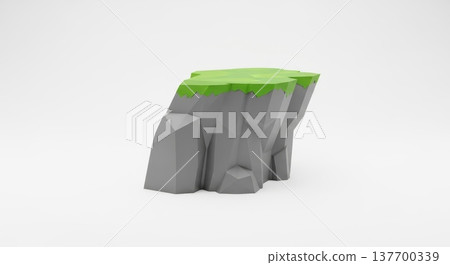 Stylized low poly rock formation with moss on white background Stylized low poly rock formation with moss on white background 137700339