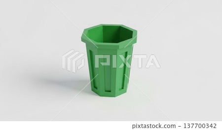 Green geometric trash can on white background Green geometric trash can on white background 137700342
