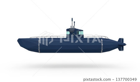 Minimalist blue submarine isolated on white background with simple design Minimalist blue submarine isolated on white background with simple design 137700349