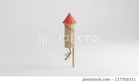 Simple wooden toy rocket with red cone tip and colorful feathers Simple wooden toy rocket with red cone tip and colorful feathers 137700351