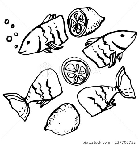 "Delicious fried fish with lemon " 137700732