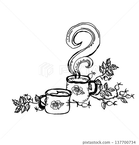 Rosehip tea in metal mugs Rosehip tea in metal mugs 137700734