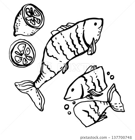 Two fried fish with lemon 137700748