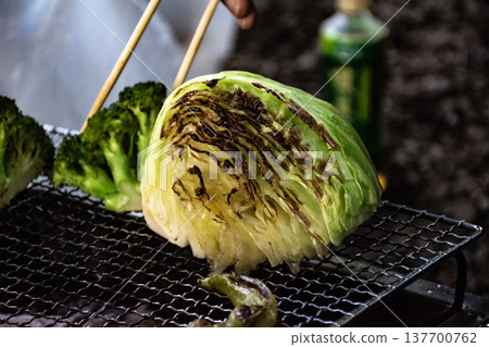 Grilling cabbage on a barbecue 137700762
