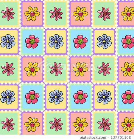 Colorful flower postage stamp seamless pattern Colorful flower postage stamp seamless pattern 137701108