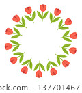 Spring tulip wreath with red flower and green leaf circle frame 137701467