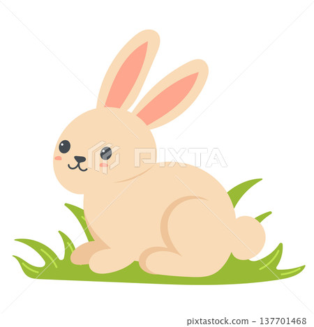Cute rabbit on green grass with spring nature element 137701468