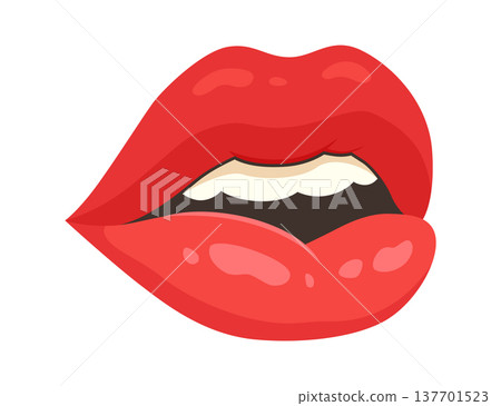 Red lip female. Woman expressed emotion, beauty concept. Modern flat vector design illustration Red lip female. Woman expressed emotion, beauty concept. Modern flat vector design illustration 137701523