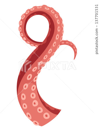 Octopus tentacles or sea squid icon. Spooky marine monster arm on white background. Vector cartoon underwater animal Octopus tentacles or sea squid icon. Spooky marine monster arm on white background. Vector cartoon underwater animal 137701531