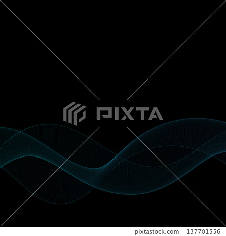 Elegant dark blue smoky flow of thin curved lines on black background for web design. Eps 10 137701556
