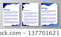 Three A4 letter templates are shown featuring a blank layout designed for text. Each template has a wave design at the top. They can be customized for various document needs 137701621