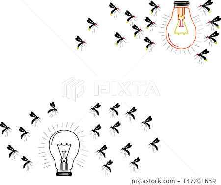 mosquito insects flying toward glowing bulb at night showing pest behavior around home lighting 137701639