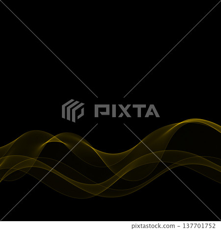Abstract golden horizontal wave of thin delicate lines in the lower part on deep black background. Eps 10 Abstract golden horizontal wave of thin delicate lines in the lower part on deep black background. Eps 10 137701752
